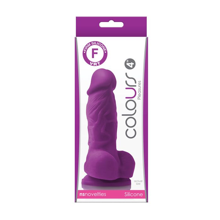 Colours Pleasures 4" Dong w/Balls & Suction Cup - Purple