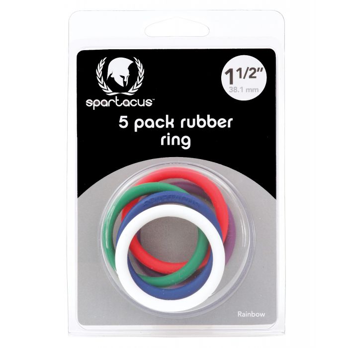 Spartacus 1.5" Rubber Cock Ring Set - Rainbow Pack of 5