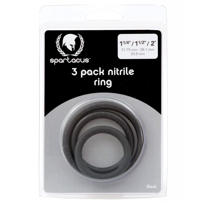 Spartacus Nitrile Cock Ring Set - Black Pack of 3