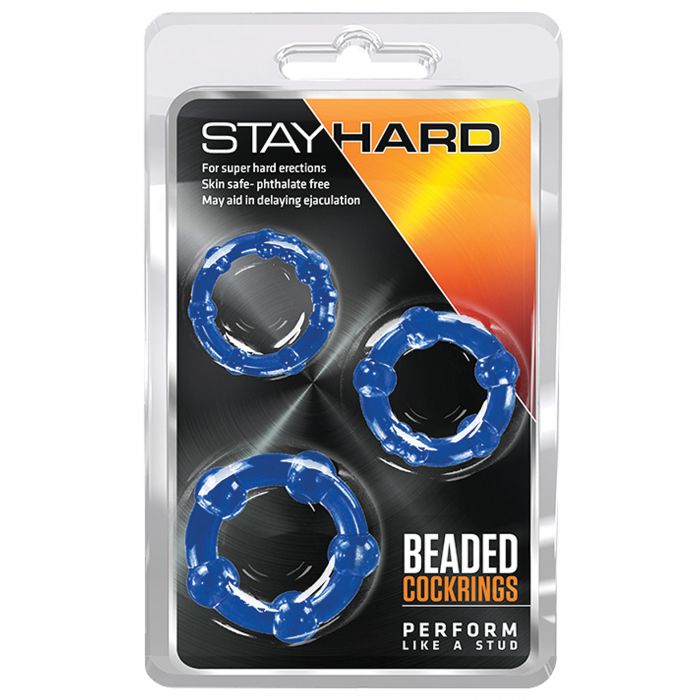 Blush Stay Hard Beaded Cock Rings 3 Pack - Blue