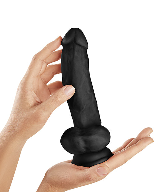 Shaft Model N Flexskin Liquid Silicone 9.5" Side Curve Dong w/Balls - Black