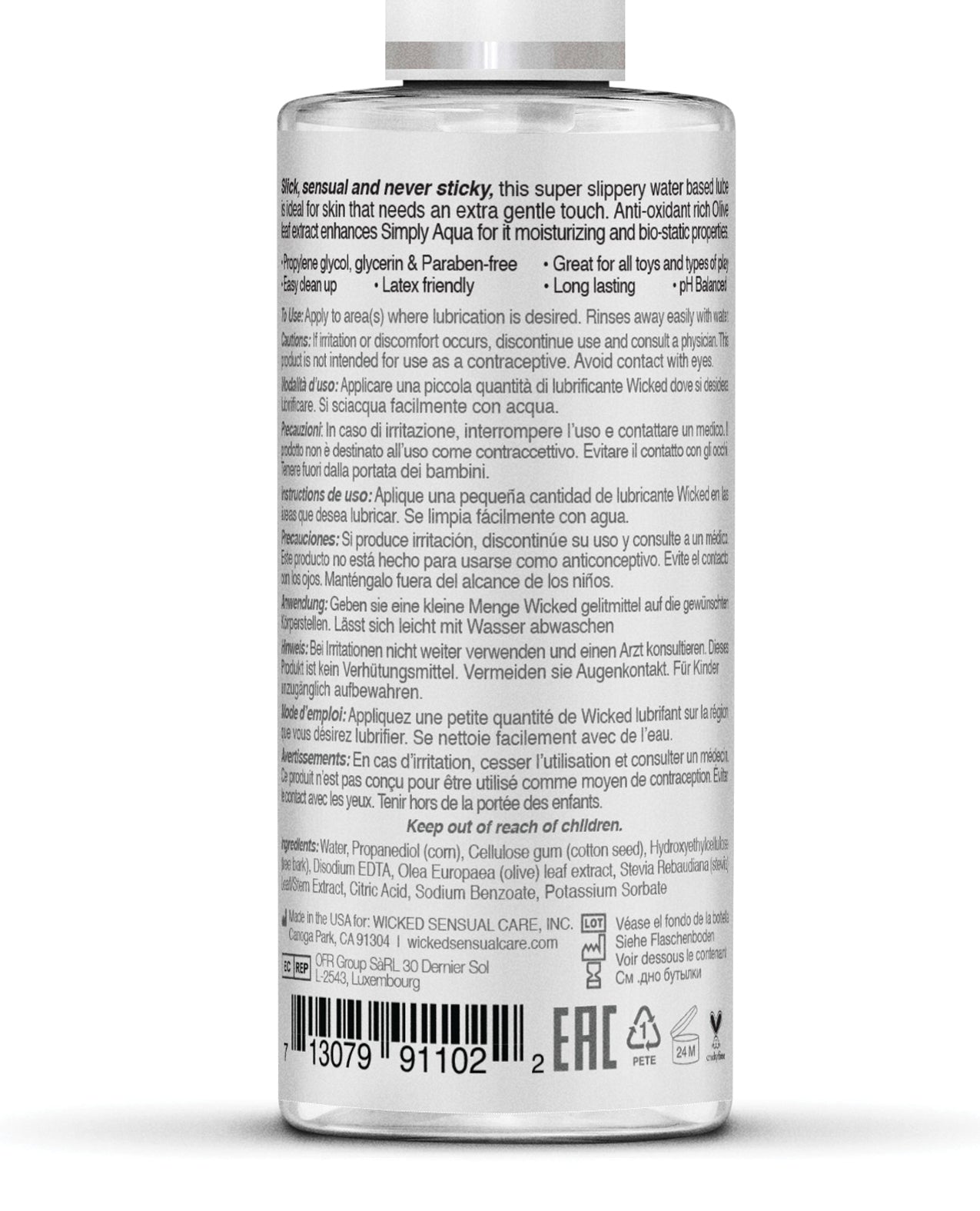 Wicked Sensual Care Simply Aqua Waterbased Lubricant - 2.3 oz