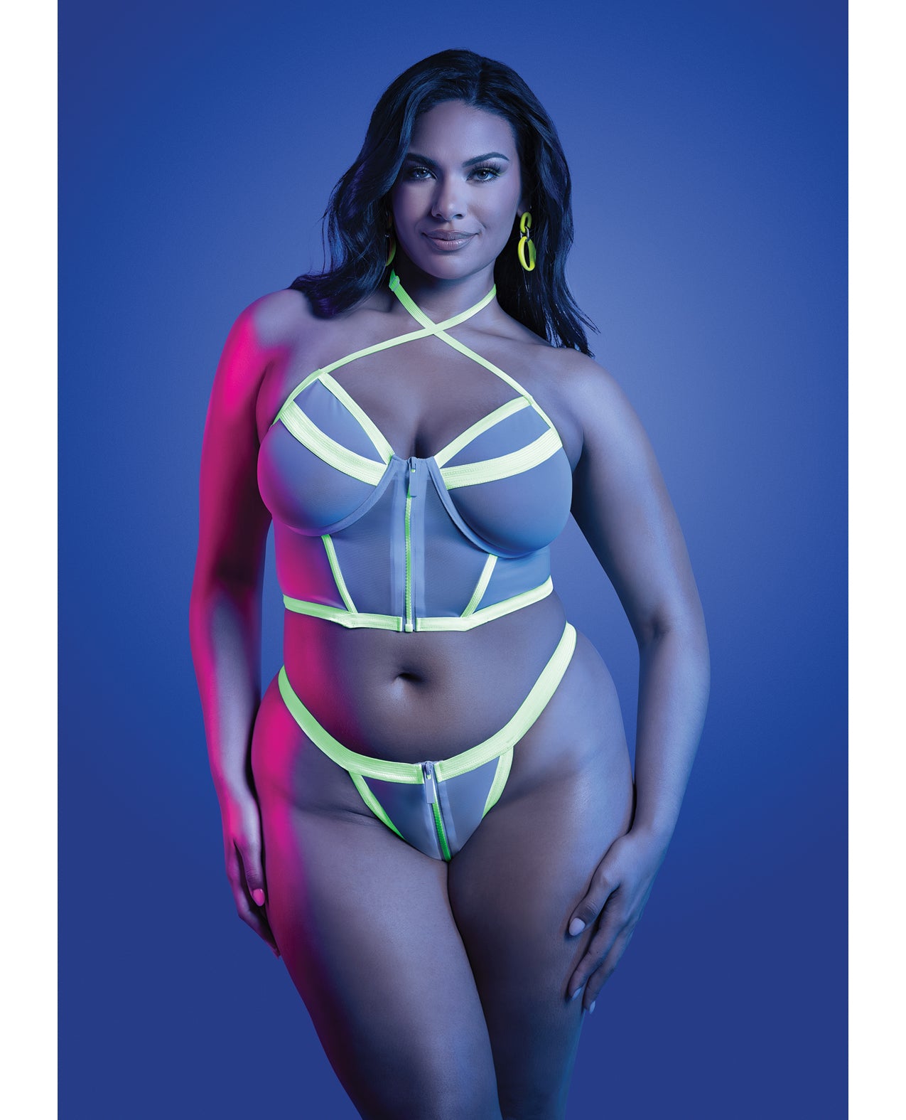 Supernatural Glow-in-the-Dark Zipper Bralette & Thong - White QN