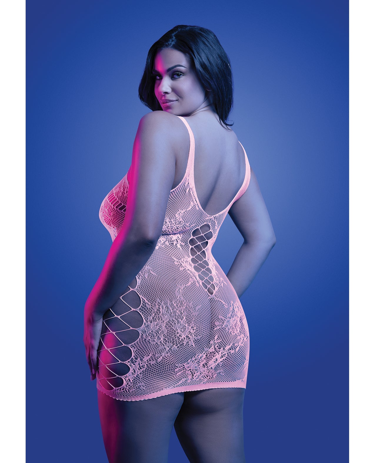 Magnetism Glow-in-the-Dark Lace Knit Dress; Glows Pink - White QN