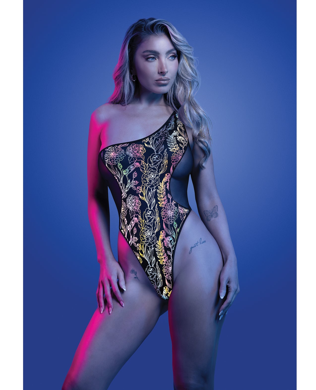 Luminescent Flash Reflective Floral Print Teddy - Black M/L