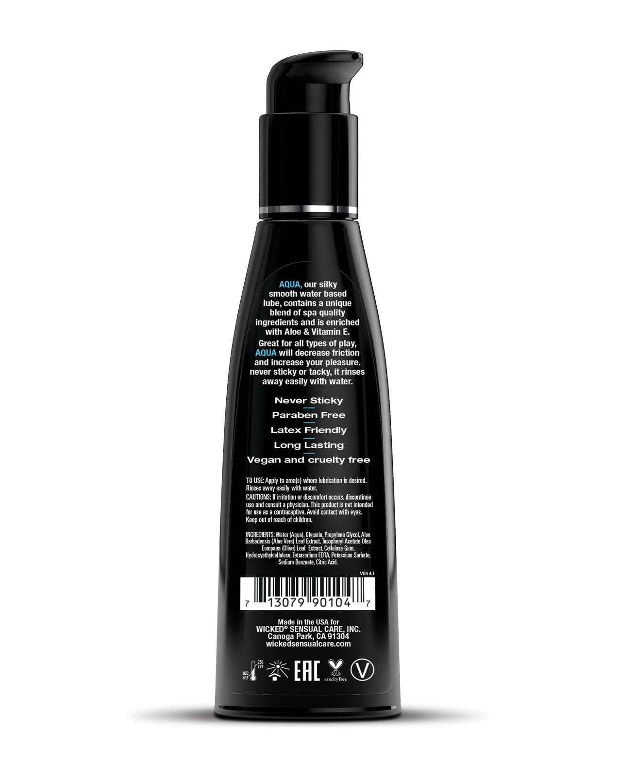 Wicked Sensual Care Aqua Waterbased Lubricant - 4 oz Fragrance Free