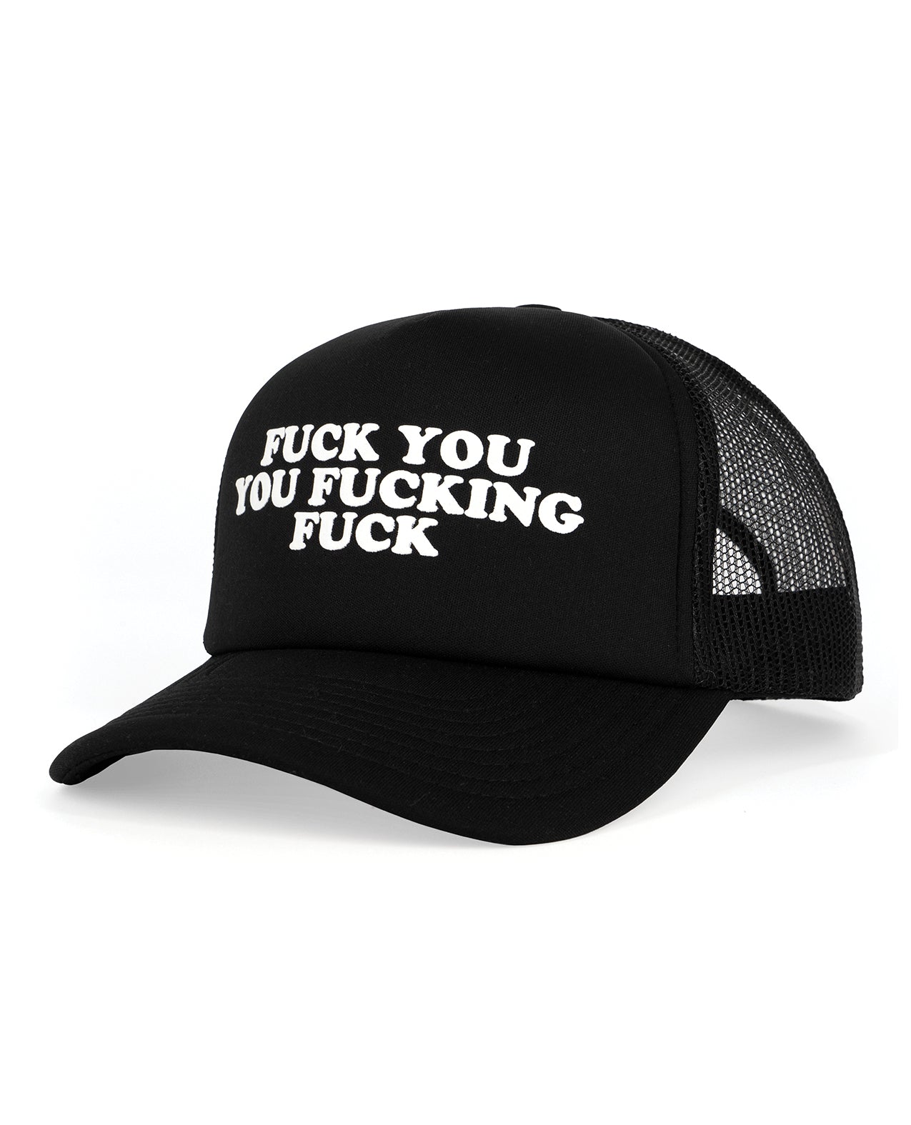 Wood Rocket Fuck You You Fucking Fuck Trucker Hat - Black