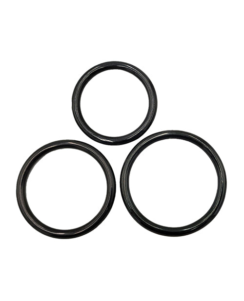 Rouge Black Stainless Steel 3 Piece Cock Ring Set - Black
