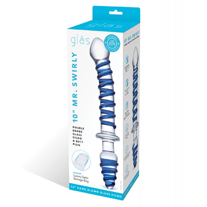 Glas 10" Mr. Swirly Double Ended Glass Dildo & Butt P