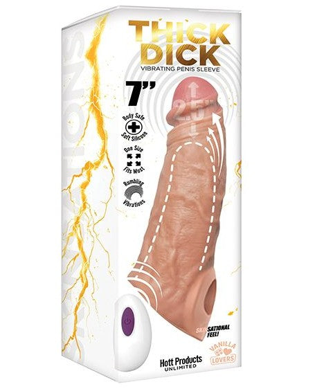 Skinsations Thick Dick Vibrating Sleeve w/Remote Control Multi-Function - Vanilla