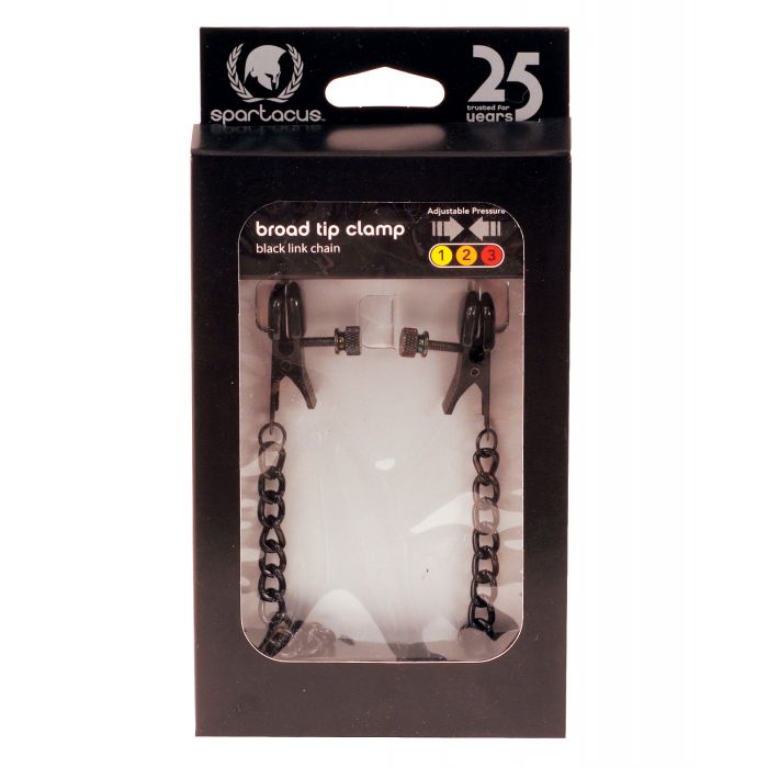 Spartacus Blackline Broad Tip Adjustable Nipple Clamps w/Chain - Black