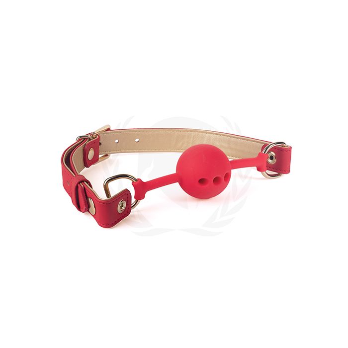Spartacus Silicone Ball Gag w/Red Gold PU Straps - 46 mm