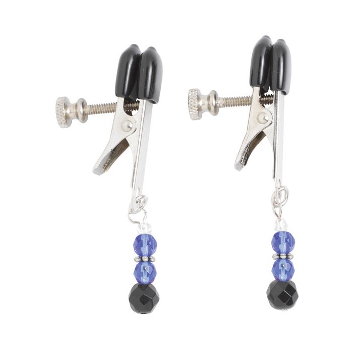 Spartacus Adjustable Broad Tip Blue Beaded Nipple Clamps