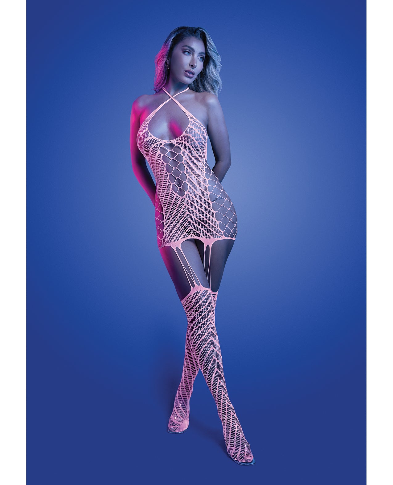Metamorphic Glow-in-the-Dark Bodystocking Dress; Glows Pink - White O/S