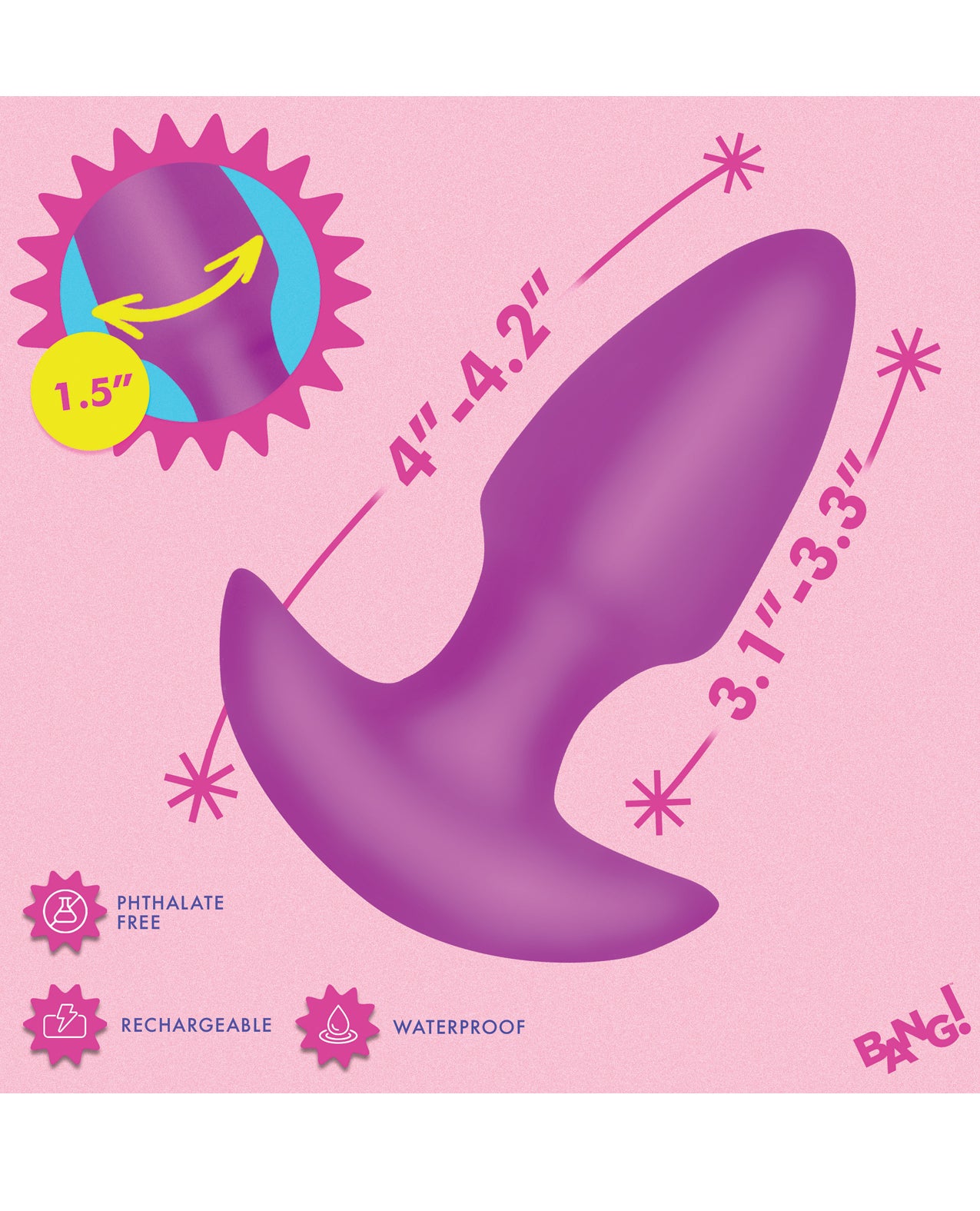 Bang! Thrusting & Vibrating Butt Plug - Purple