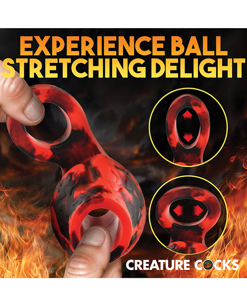 Creature Cocks Hell Bound Penis Sleeve & Ball Stretcher - Medium, Red/Black