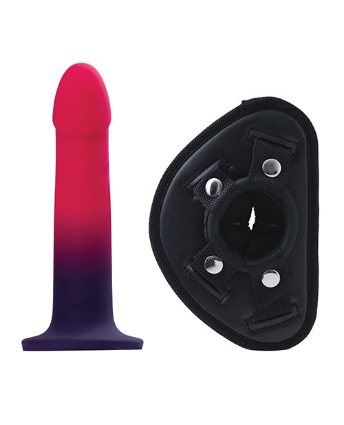 VeDO Duo Silcone Dildo w/Harness - Pink/Purple