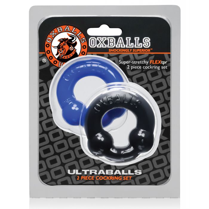 Oxballs Ultraballs Cock Rings - Black/Police Blue Pack of 2
