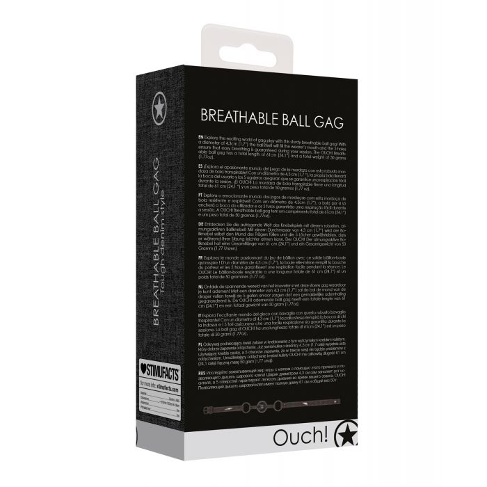 Shots Ouch Breathable Ball Gag w/Denim Straps - Black