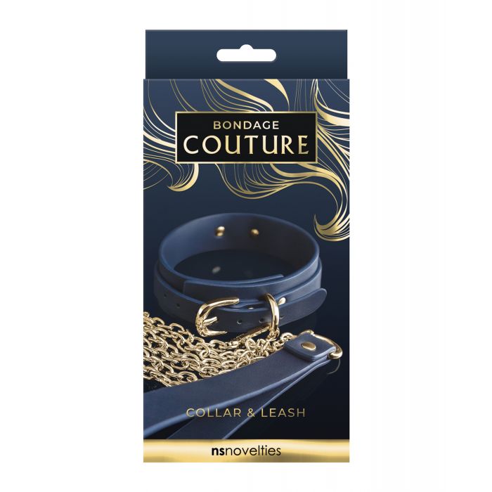 Bondage Couture Vinyl Collar and Leash - Blue