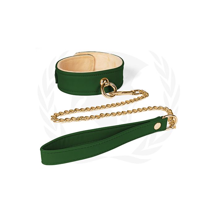 Spartacus Plush Lined PU Collar & Chained Leash - Green