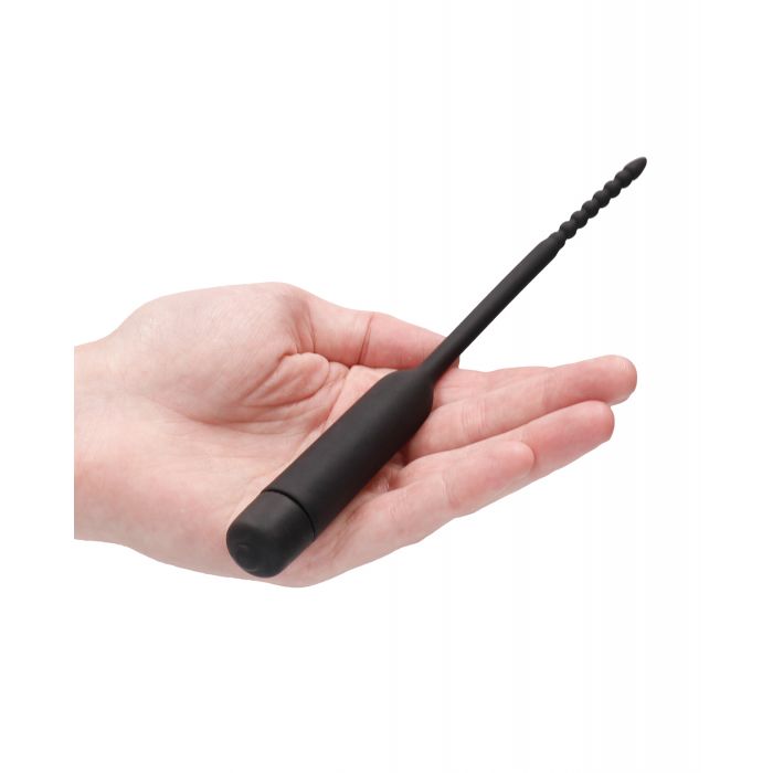 Shots Ouch Urethral Sounding Silicone Vibrating Bullet Plug w/Beaded Tip - Black