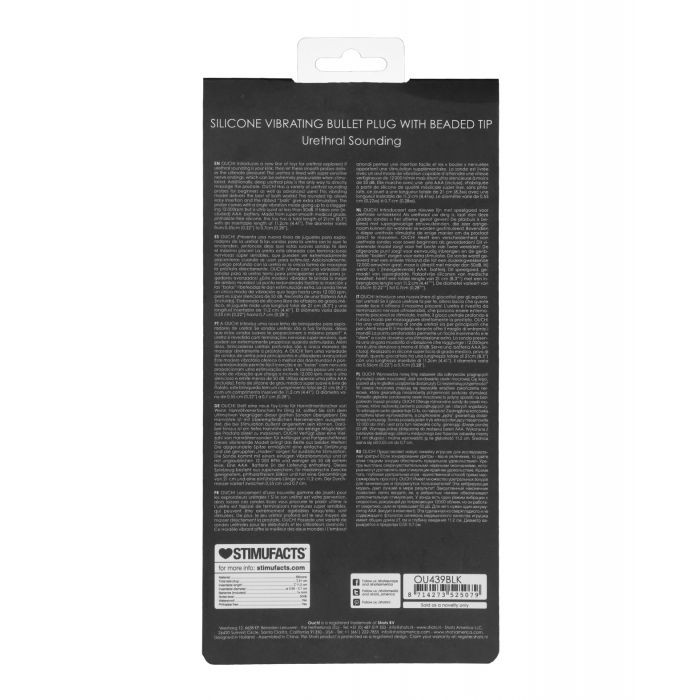 Shots Ouch Urethral Sounding Silicone Vibrating Bullet Plug w/Beaded Tip - Black