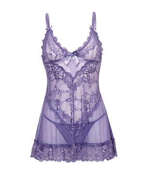 Valentine Lace Babydoll W/Bows & G-String - Purple
