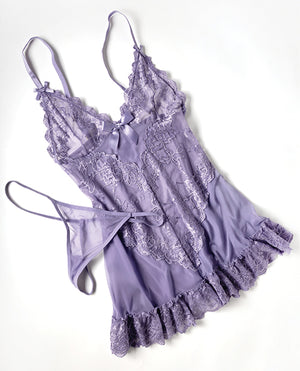 Valentine Lace Babydoll W/Bows & G-String - Purple