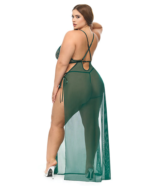 Cami Lace and Mesh Gown (Panty Not Included) - Green 1X/2X
