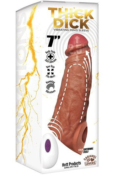 Skinsations Thick Dick Vibrating Sleeve w/Remote Control Multi-Function - Caramel