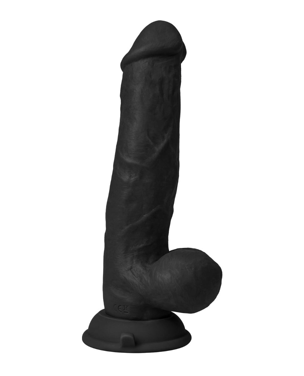 Shaft Flexskin Liquid Silicone 8.5" Vibrating Side Curve Dong w/Balls - Black