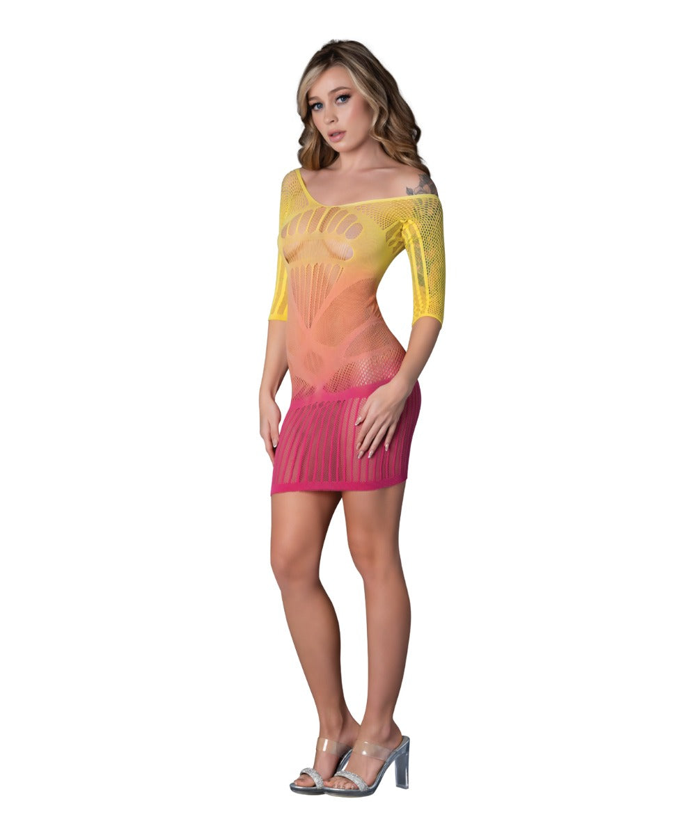 Seamless Ombre Half Sleeve Dress - Sunset Ombre O/S